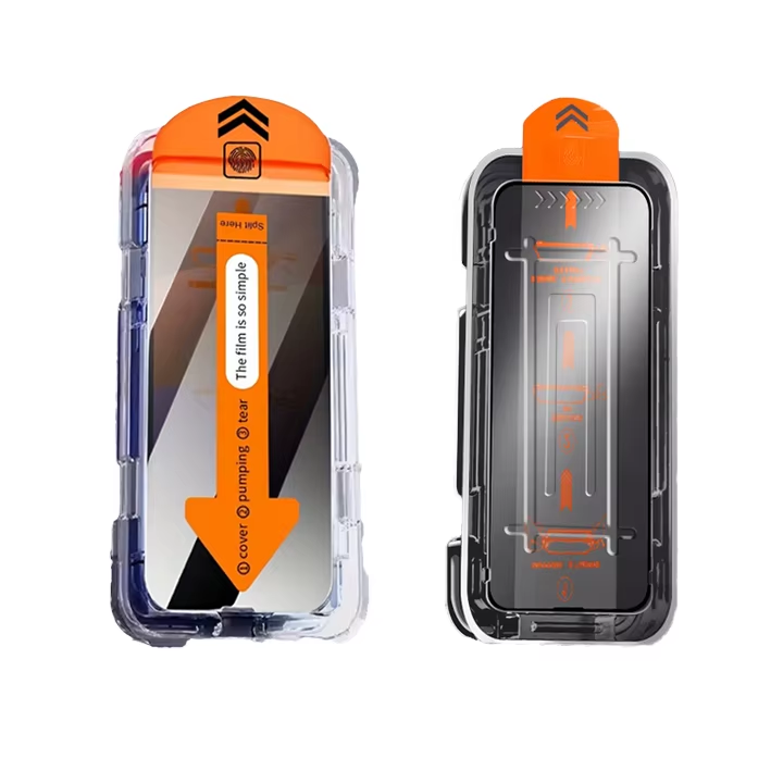 Two phone cases with orange accents on a white background