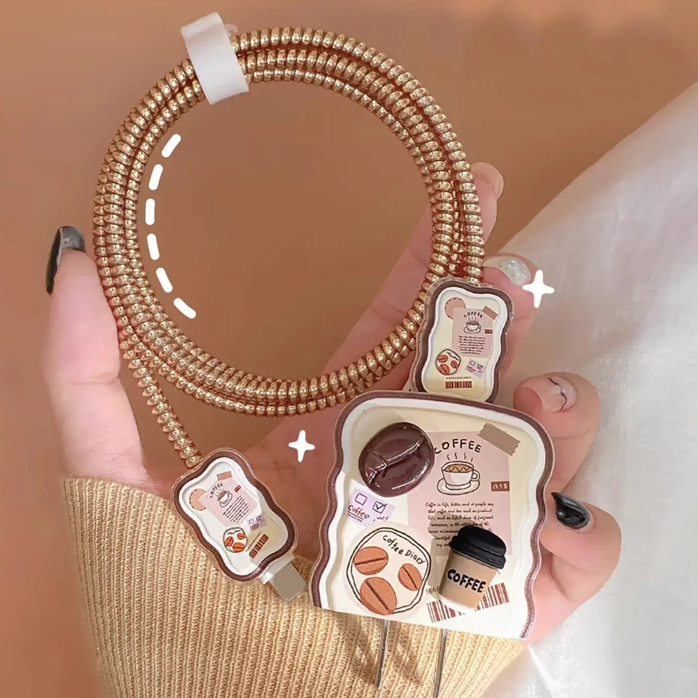 iPhone Charger Cover - Coffee theme