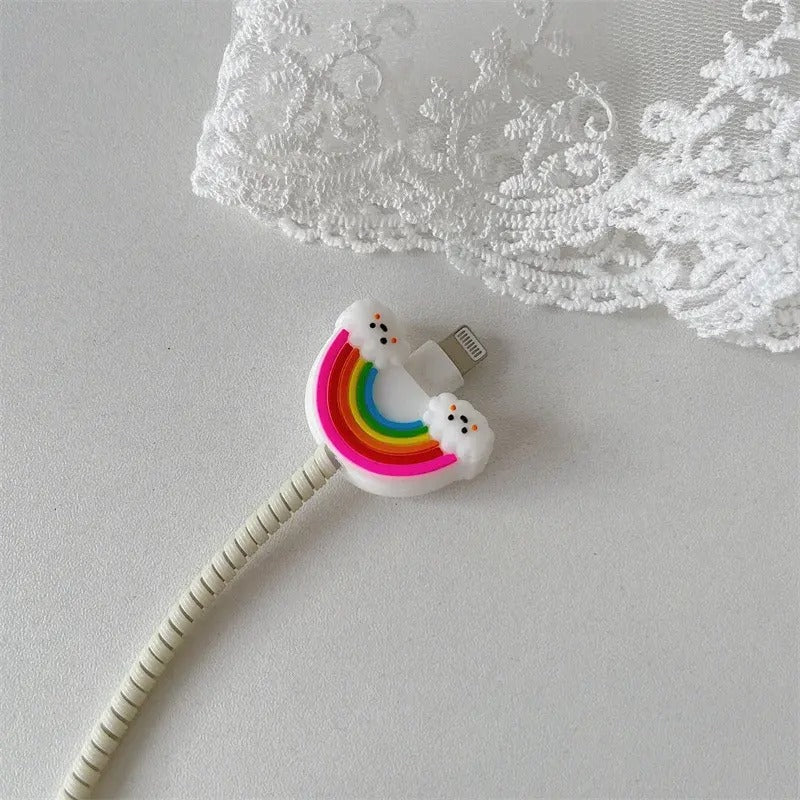 Cute 3D Rainbow Silicone Charger Cover – Fast Charge Cable Protector for iPhone 12, 13, 14, 15 & 16 (18W-20W)
