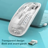 Transparent Wireless Mouse – Dual Mode (2.4GHz & Bluetooth) with Silent Click, Adjustable DPI & Rechargeable Battery