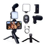 Mobile Phone Live Broadcast Kit – LED Fill Light Tripod Stand with Microphone & Selfie Stick for Vlogging & Photography