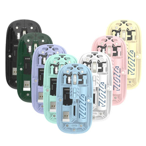 Transparent Wireless Mouse – Dual Mode (2.4GHz & Bluetooth) with Silent Click, Adjustable DPI & Rechargeable Battery