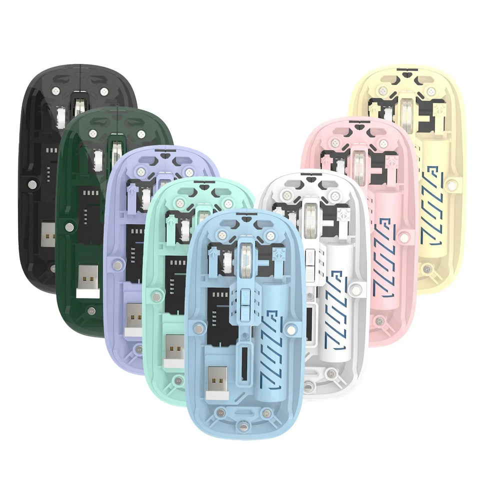 Transparent Wireless Mouse – Dual Mode (2.4GHz & Bluetooth) with Silent Click, Adjustable DPI & Rechargeable Battery