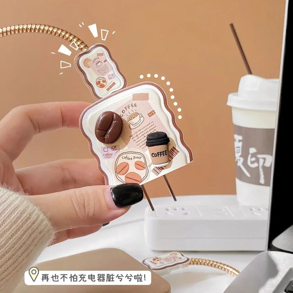 Original 18/20W iPhone Charger Cable Protector – Cute Coffee Design Spiral Winder