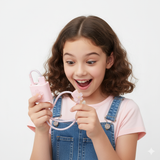 Young girl holding a pink 3D Flower Silicone Charger Case – Fast Charge iPhone Cable Protector