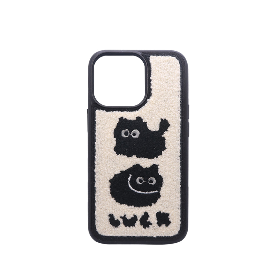 Fuzzy Cat Phone Case   Soft Plush Embroidered Shockproof Protective Cover