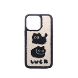Fuzzy Cat Phone Case   Soft Plush Embroidered Shockproof Protective Cover