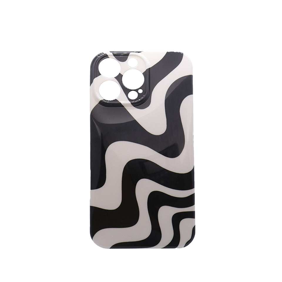 Black & White Abstract Wave Phone Case  Glossy Soft TPU Protective Cover