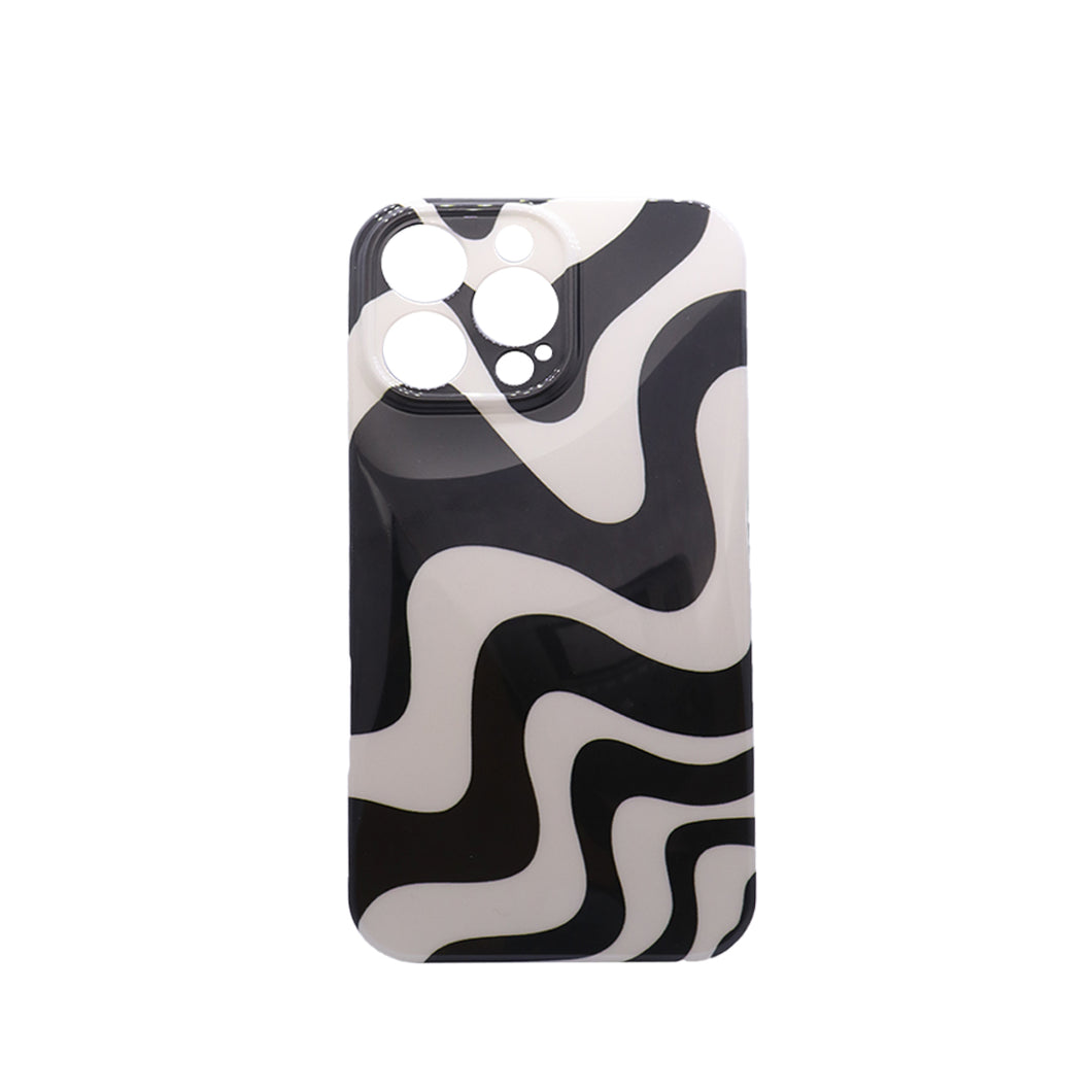 Black & White Abstract Wave Phone Case  Glossy Soft TPU Protective Cover