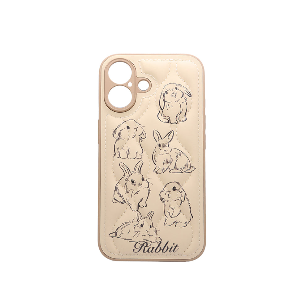 Cute Rabbit Leather Phone Case  Quilted Soft Shockproof Protective Cover