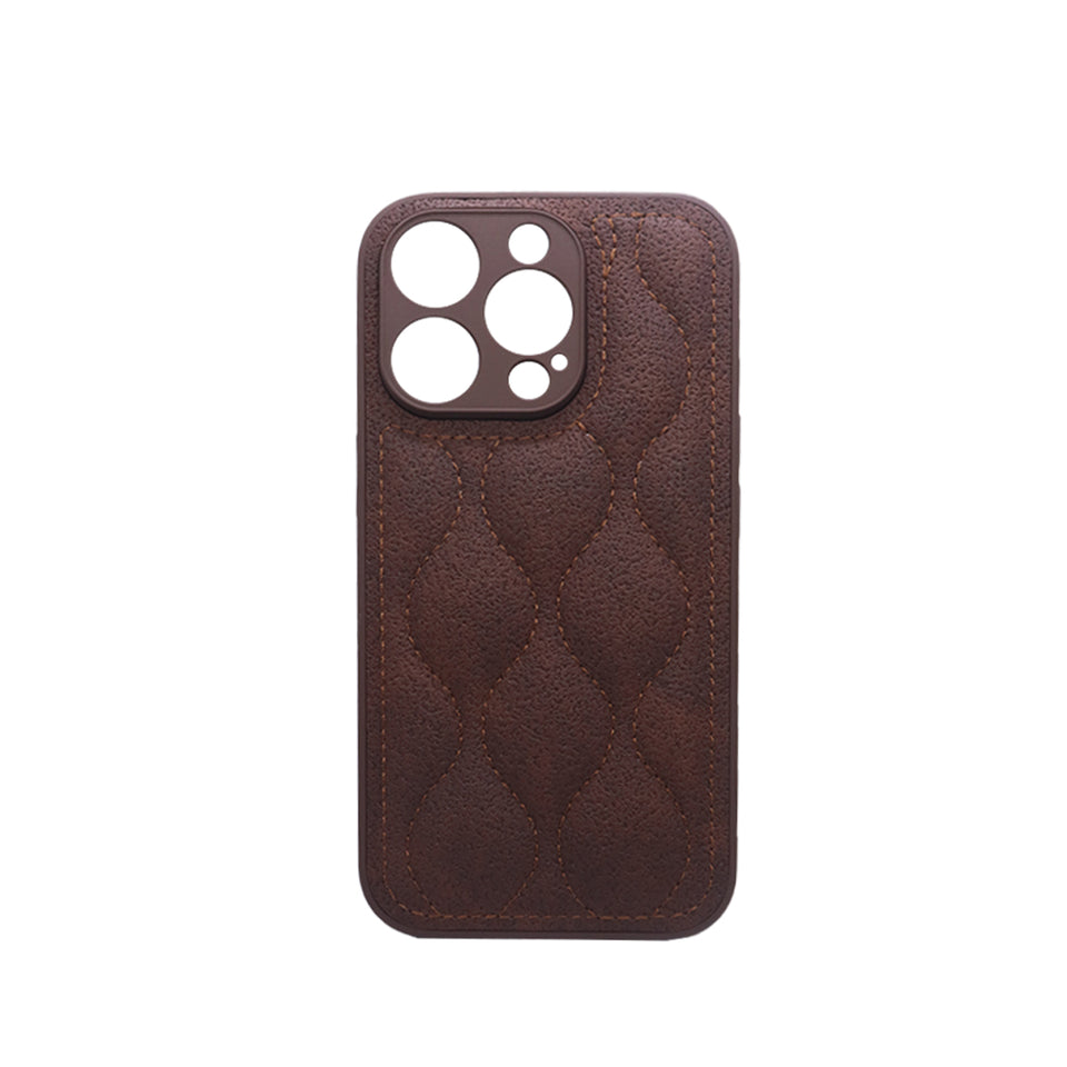 Premium Brown Leather Phone Case – Quilted Shockproof Protective Cover
