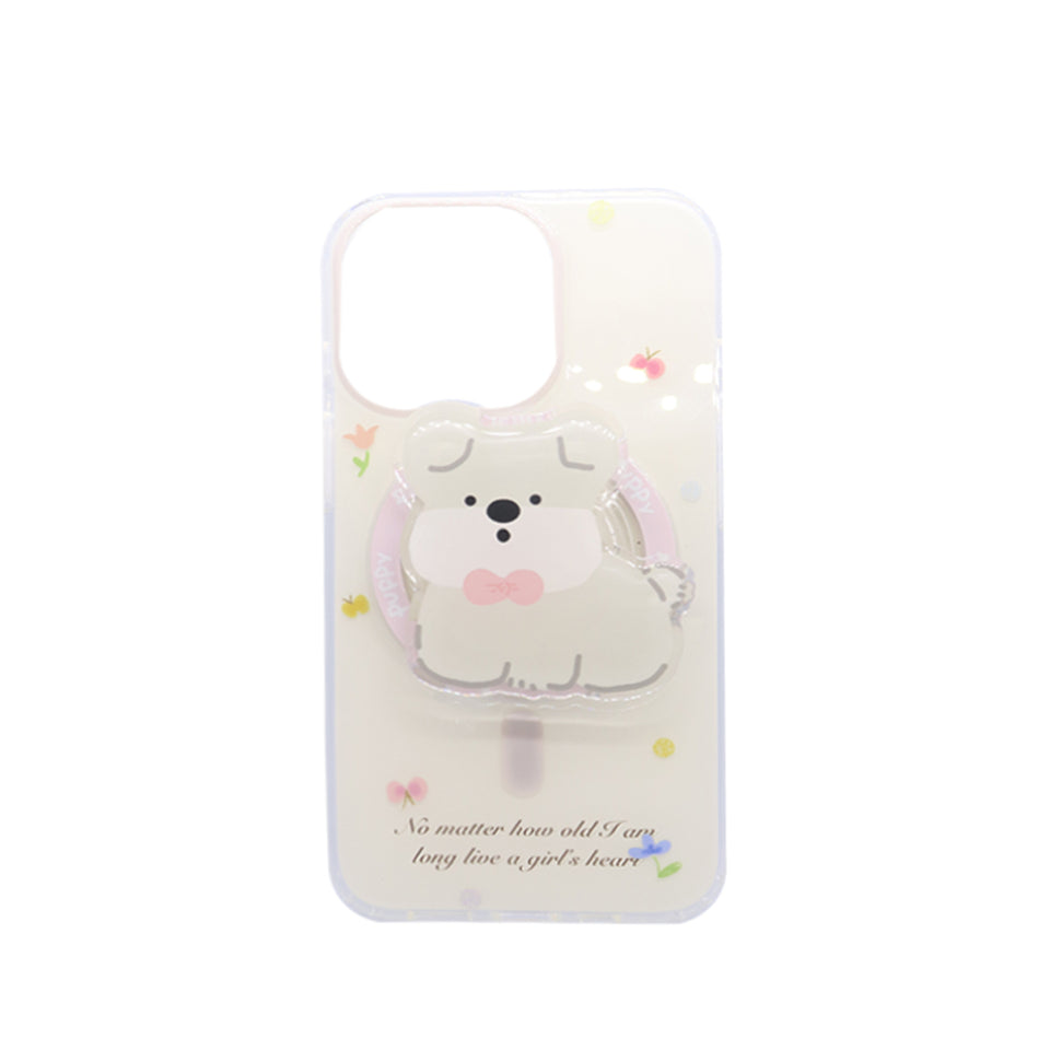 Cute Puppy Phone Case with Stand   Soft Transparent Shockproof Cover